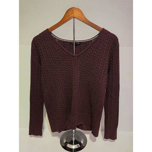 41 Hawthorn Women's Cable Knit Sweater Burgundy V-Neck Long Sleeve Soft Medium! - Picture 1 of 3